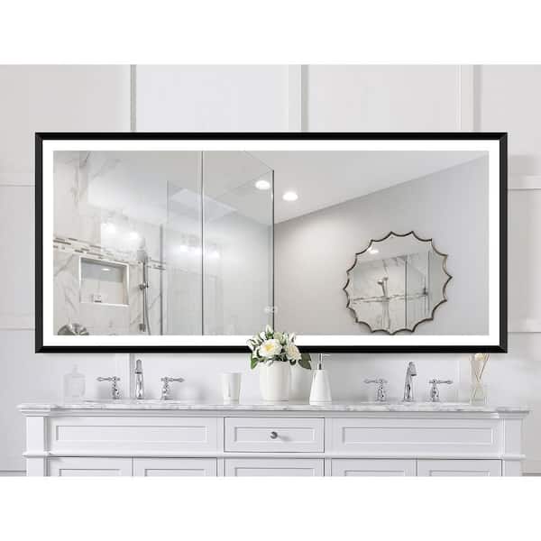 FORCLOVER 60 in. W x 28 in. H Rectangular Aluminum Framed Dimmable Wall Mounted LED Bathroom Vanity Mirror in Black