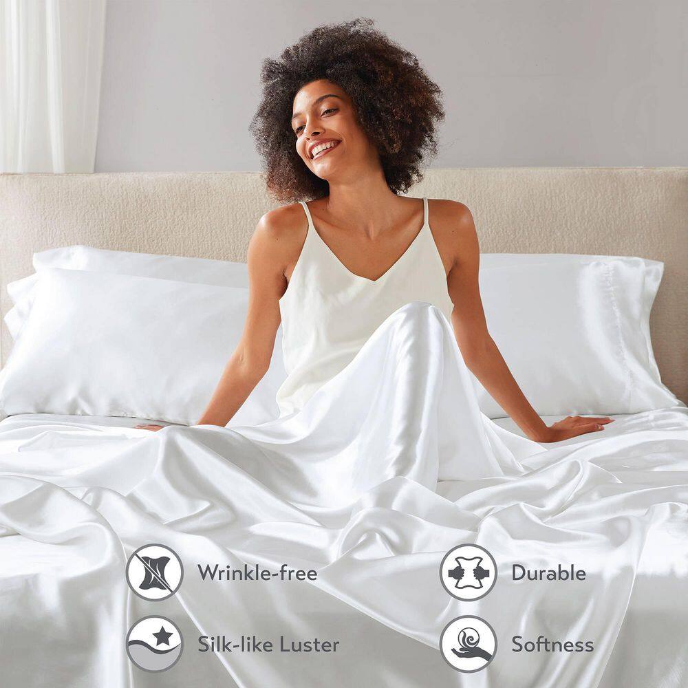 White Queen Satin Polyester 6-Piece Sheet Set