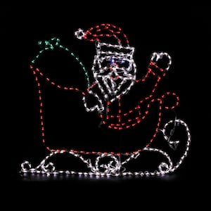 55 in. LED Santa in Sleigh Metal Framed Holiday Decor