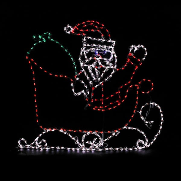 HOLIDYNAMICS HOLIDAY LIGHTING SOLUTIONS 55 in. LED Santa in Sleigh Metal Framed Holiday Decor