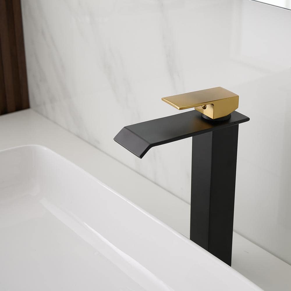 Matte Black and Gold Single Handle Vessel Sink Faucet