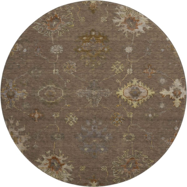 Mayfield Premium Machine Washable Abstract AMF2045 Chocolate 8 ft. x 8 ft. Round Rug