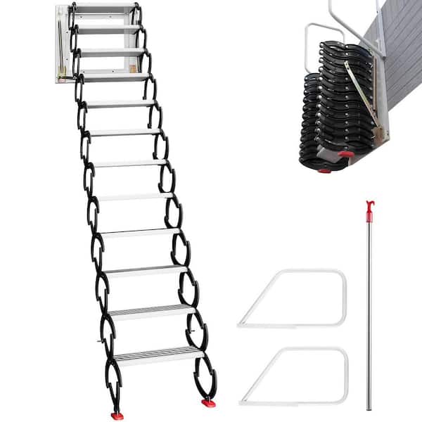 12-Steps Standard Attic Steps Alloy Dock Ladder, Black Wall-Mounted Folding Stairs, 9.8 ft. Height, Retractable