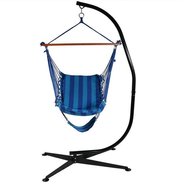 Sunnydaze 3.5 ft. Fabric Hanging Soft Cushioned Hammock Chair and Footrest with Stand in Beach Oasis