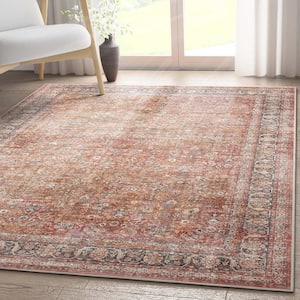 Asha Delphine Red 5 ft. 3 in. x 7 ft. 3 in. Flat-Weave Vintage Persian Oriental Area Rug