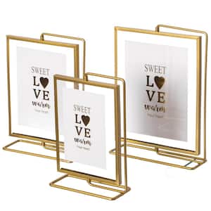 Gold Modern Metal Floating Tabletop Photo Picture Frame with Glass Cover and Free Spinning Stand (Set of 3)