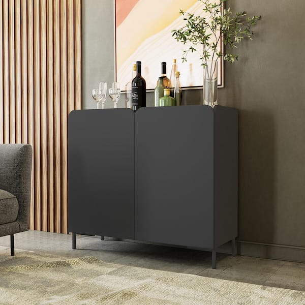 Manhattan Comfort Bogardus Black Mid-Century Modern 31.88 in. H Accent Storage Cabinet with 4 -Shelves