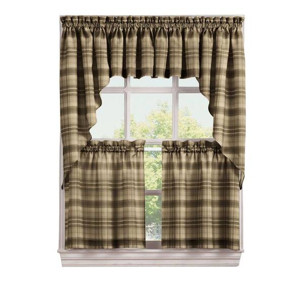 LICHTENBERG Semi-Opaque Chocolate Dawson Microfiber Plaid Kitchen Curtain Valance, 58 in. W x 14 in. L