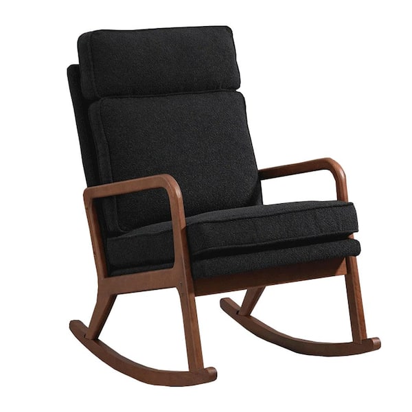 Misopily 2 in 1 Black Wood Convertible Indoor/Outdoor Rocking Chair, Lounge Chair with Cushions, High Backrest and Armrest