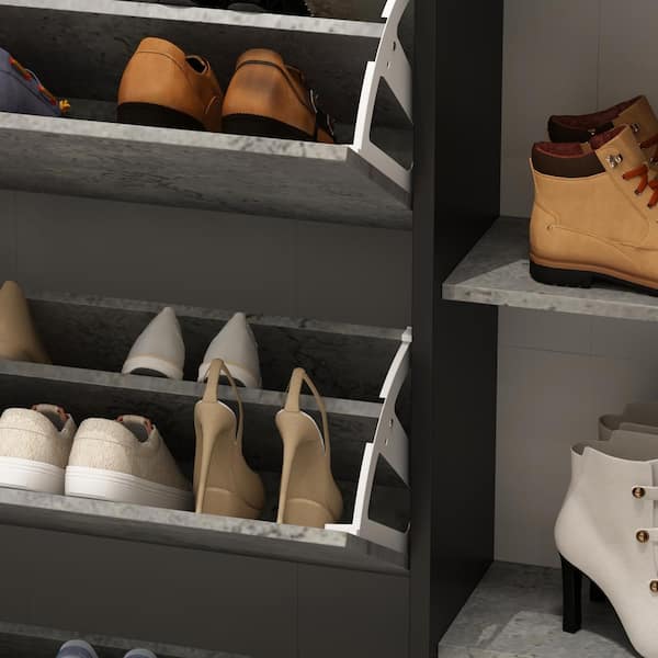 FUFU&GAGA 47.2-in H 3 Tier 18 Pair Black Composite Shoe Cabinet in