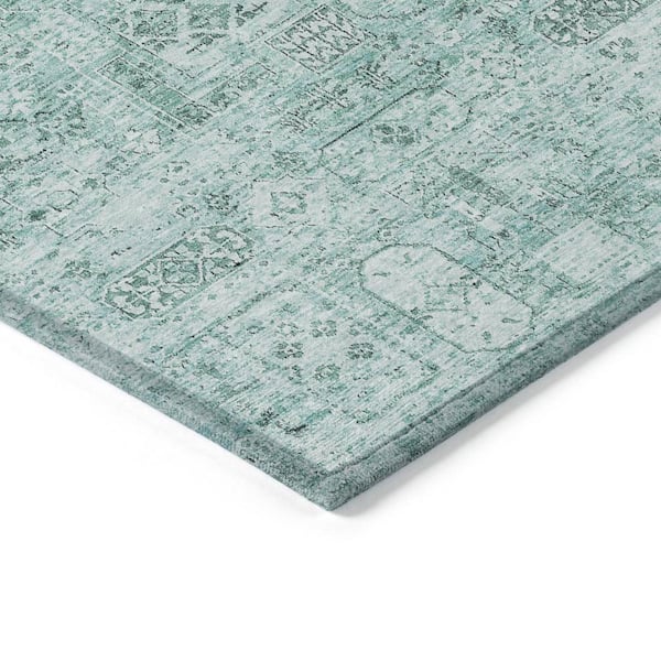 Teal Blue, Aqua, Gray 9 ft. x 12 ft. Woven Floral Polyester Rectangle Indoor/Outdoor Area Rug