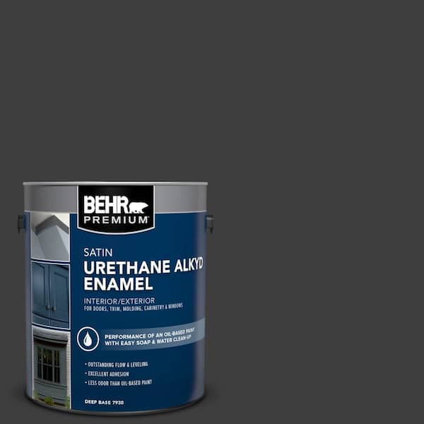 BEHR PREMIUM 1 gal. #AE-54 Molten Black Urethane Alkyd Satin Enamel Interior/Exterior Paint
