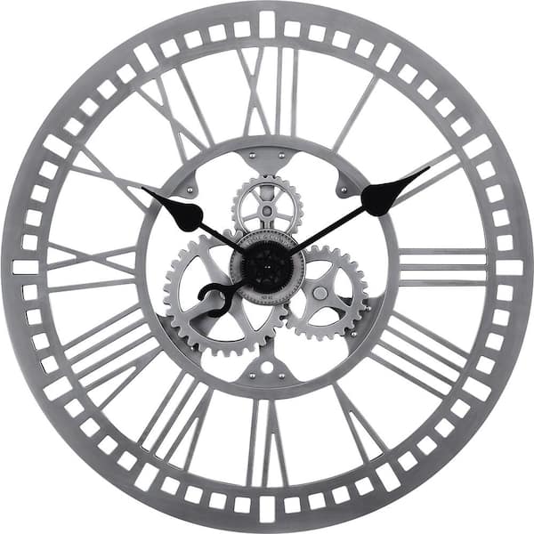 FirsTime & Co. Silver Roman Gear Clock