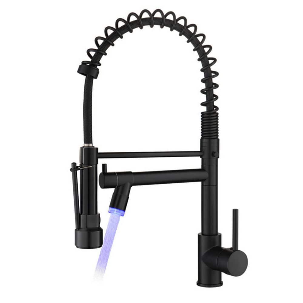 Matte Black Brass Pull Down Kitchen Faucet with LED Light