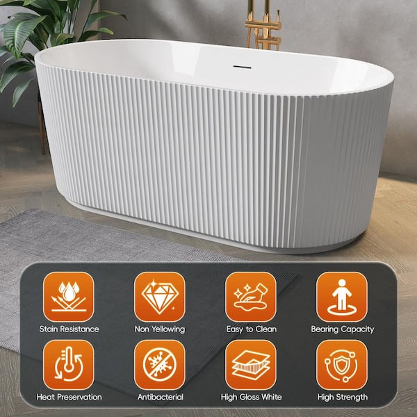 Getpro 59 in. x 30 in. Acrylic Freestanding Soaking Bathtub Oval