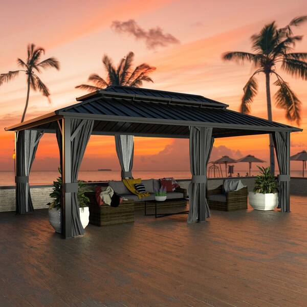 VEIKOUS 20 ft. x 12 ft. Aluminum Double Hardtop Gazebo with