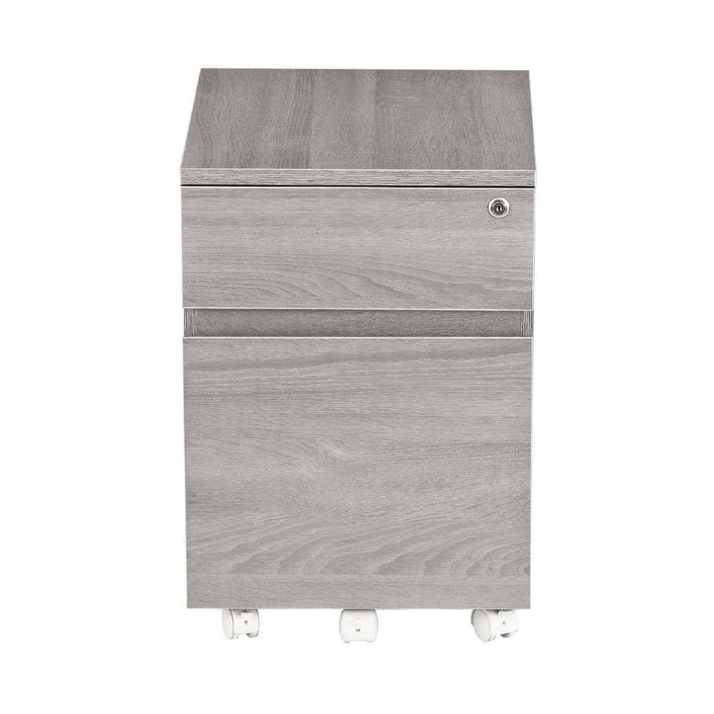 Gray MDF Lockable 2-Drawer Vertical Filing Cabinet