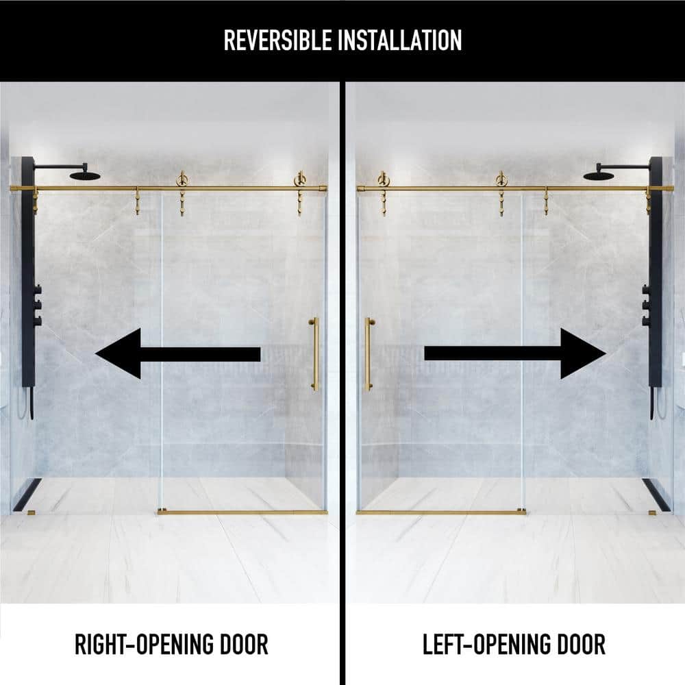 Hamilton Matte Brushed Gold Frameless Sliding Shower Door with Clear Glass