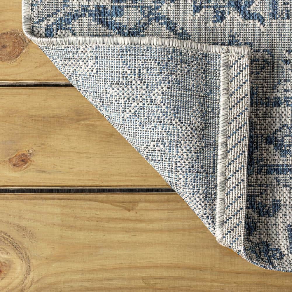 Navy and Gray Synthetic Medallion Square Area Rug