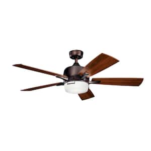 Leeds 52 in. Indoor Oil Brushed Bronze Downrod Mount Ceiling Fan with Integrated LED with Wall Control Included