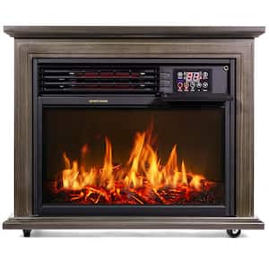 28.5 in. Freestanding Infrared Quartz Electric Fireplace Heater with Caster, Timer and Remote Control in Walnut Brown
