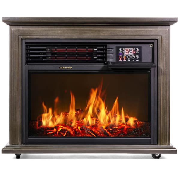 XtremepowerUS 28.5 in. Freestanding Infrared Quartz Electric Fireplace Heater with Caster, Timer and Remote Control in Walnut Brown