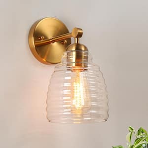 Modern 5.5 in. 1-Light Plated Brass Bathroom Vanity Light with Clear Dome Glass Shade