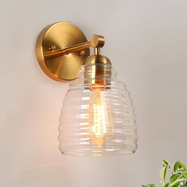 LNC Modern 5.5 in. 1-Light Plated Brass Bathroom Vanity Light with Clear Dome Glass Shade