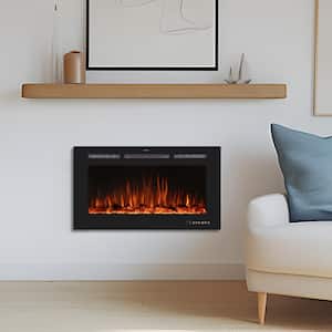 36 in. Electric Fireplace Insert with Remote and Log Crystal, Black