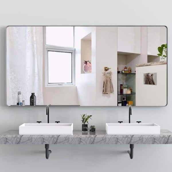 Unbranded 72 in. W x 36 in. H Rectangular Framed Aluminum Dimmable Wall Bathroom Vanity Mirror in Sliver