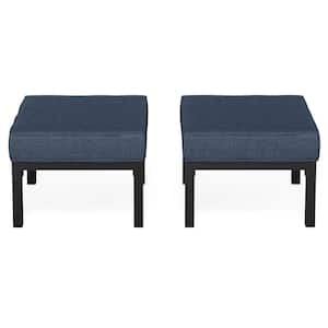 2 Pcs Aluminum Outdoor Ottoman with Blue Cushion