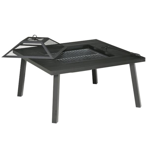 34 in. Steel Outdoor Fire Pit with Spark Screen, Fire Poker, Waterproof Cover, Grill Grate for Backyard, Camping