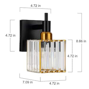 Orillia 4.72 in. 1-Light Modern Black Gold Bathroom Vanity Light with Crystal Shades