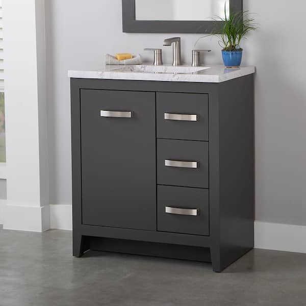 Home Decorators Collection Blakely 31 in. W x 19 in. D x 36 in. H Single Sink Freestanding Bath Vanity in Shale Gray with Lunar Cultured Marble Top