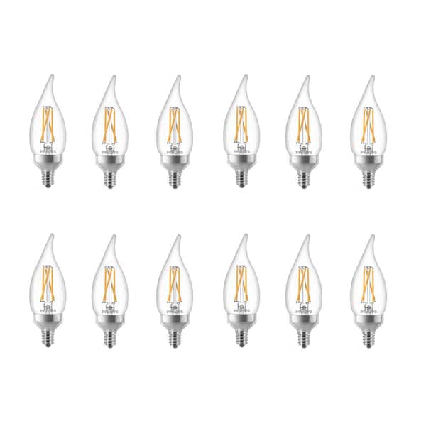 Philips 25-Watt Equivalent B11 Dimmable Warm Glow Dimming Effect LED Candle Light Bulb Bent Tip E12 Soft White (2700K) (12-Pack)