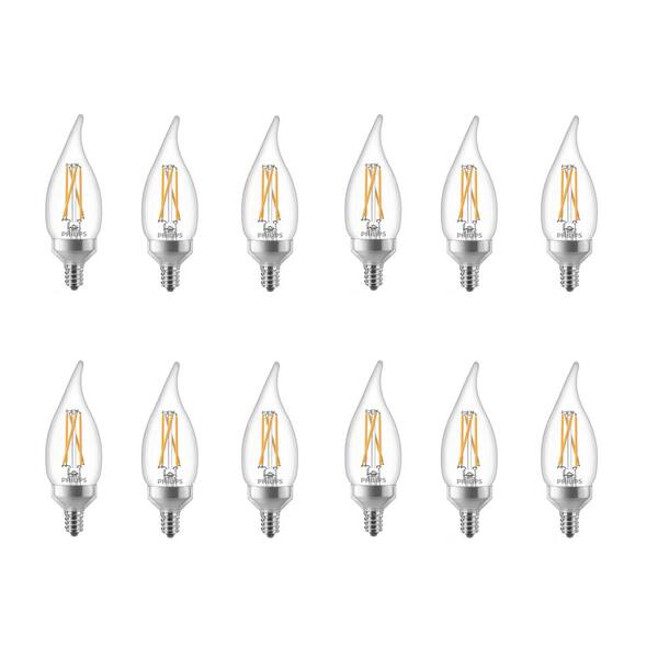 Philips 25-Watt Equivalent B11 Dimmable Warm Glow Dimming Effect LED Candle Light Bulb Bent Tip E12 Soft White (2700K) (12-Pack)