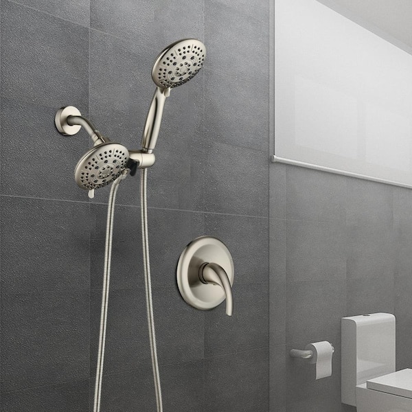 Single-Handle 6-Spray Round High Pressure Shower Faucet in Brushed Nickel (Valve Included)