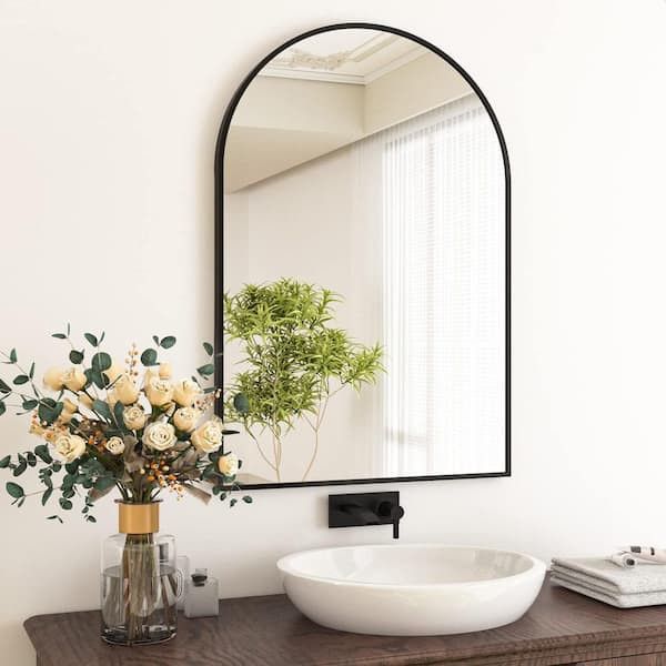 20 in. W x 30 in. H Arched Black Aluminum Alloy Framed Wall Mirror Stylish Wall Mirror