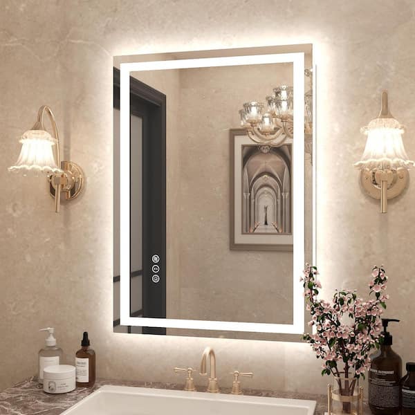 20 in. W. x 28 in. H Rectangular Frameless Front Back Lighted Anti-Fog Wall Bathroom Vanity Mirror, Tempered Glass, ETL