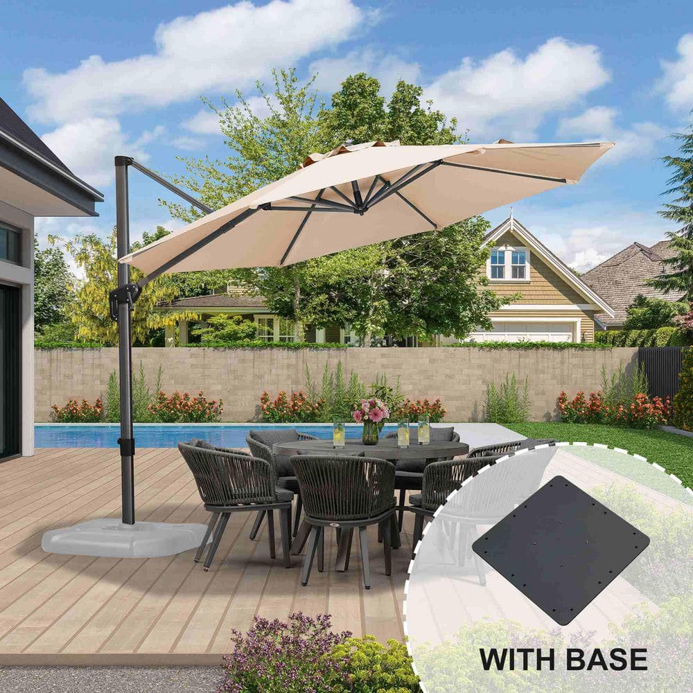 11 ft. Octagon Aluminum Outdoor Patio Cantilever Umbrella Offset 360-Degree Rotation Umbrella with Base Plate, Beige price history on PriceWatchPro