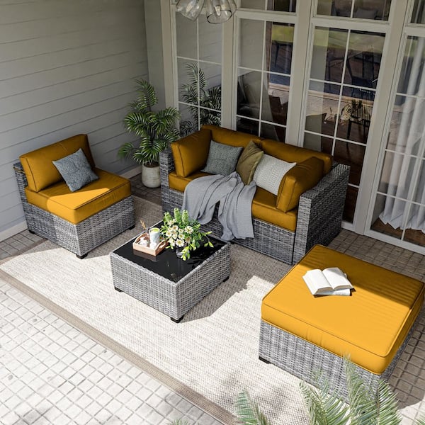 25.6 in. x 25.6 in. x 4 in. (9-Piece) Deep Seating Outdoor Sectional Replacement Cushion Yellow