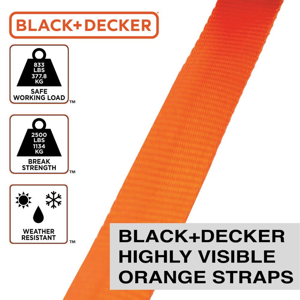 Black and Orange Adjustable Metal Ratchet Tie Down Straps, 4-Pack