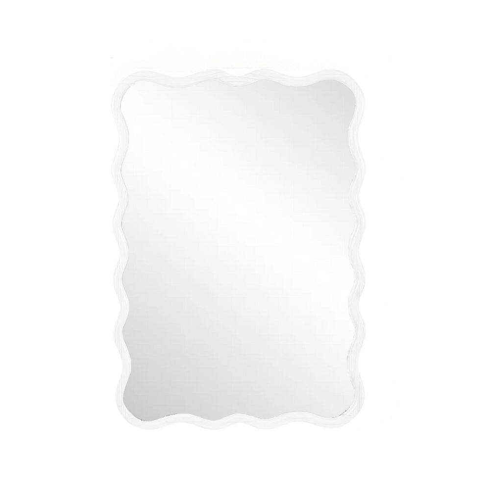 40 in. W x 28 in. H Rectangular Wavy Framed Wall Bathroom Vanity Mirror in White Finshed Solid Wood