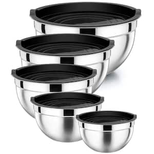 Black 5-Piece Mixing Bowls with Airtight Lids, Stainless Steel Mixing Nesting Bowl, Metal Bowl with Lid for Kitchen
