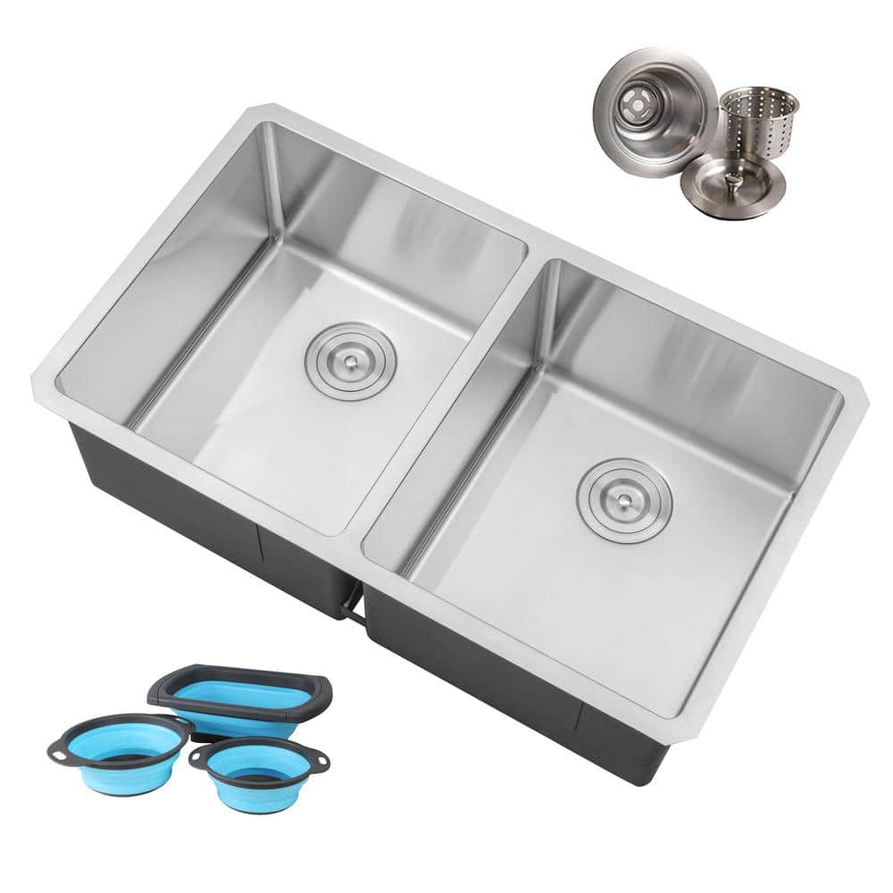 Undermount 16-Gauge Stainless Steel 32 in. x 19 in. x 10 in. 50/50 Double Bowl Kitchen Sink Combo price history on PriceWatchPro