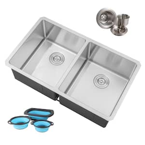 Undermount 16-Gauge Stainless Steel 32 in. x 19 in. x 10 in. 50/50 Double Bowl Kitchen Sink Combo