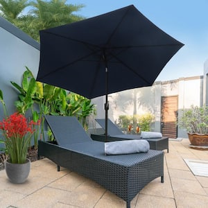 9 ft. Brown Market Handle Adjustable Tilt Outdoor Patio Umbrella in Dark Blue