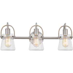 Stafford 24 in. 3-Light Brushed Nickel Vanity Light with Clear Seeded Glass