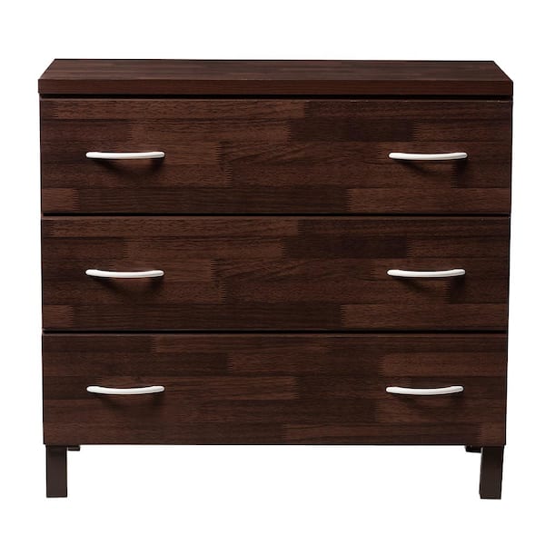 Baxton Studio Maison Contemporary 3-Drawer Dark Brown Wood Finish Wood Chest of Drawers