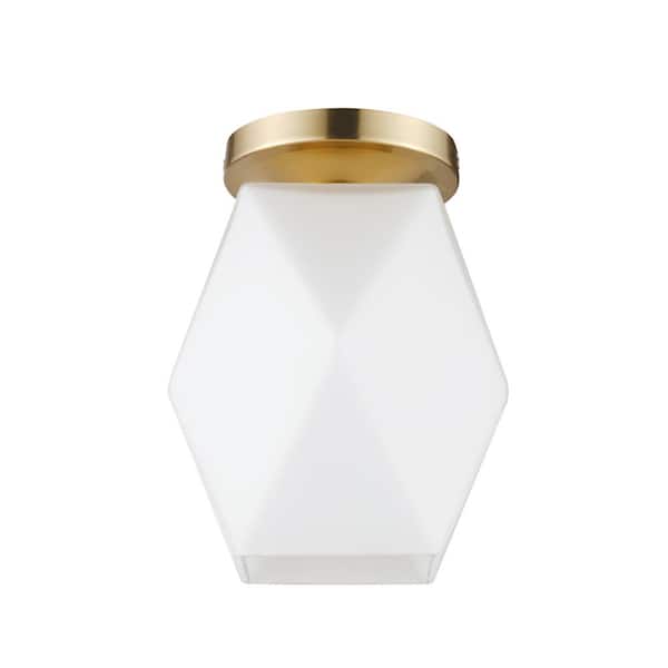 Novogratz x Globe Electric Chelsea 1-Light Soft Matte Brass Flush Mount Ceiling Light with Opal Glass Shade